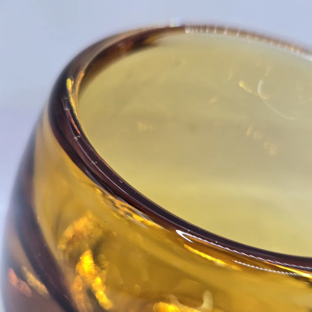 Crate & Barrel Heavy Glass Amber Topaz Glass Votive Candle Holders Poland 3